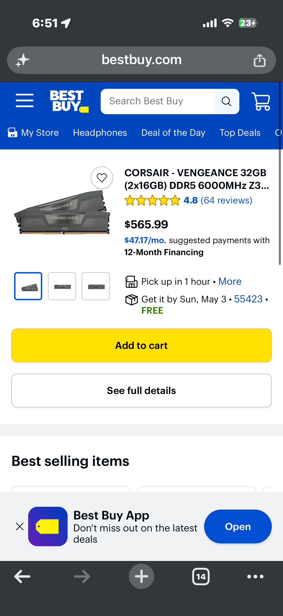 Corsair Vengeance 32GB (2x16GB) DDR5 6000MHz Memory Kit
